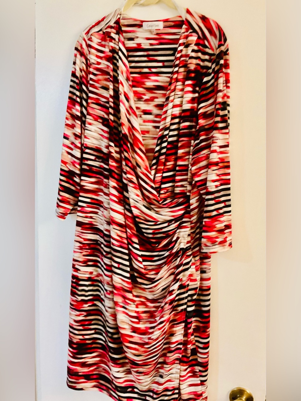 🦋Calvin Klein Pink Black White Striped Draped Dress